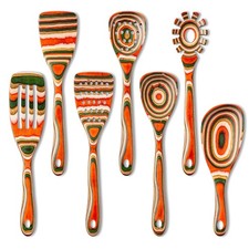 Gudamaye Pakkawood 7-Piece Red Wooden Cooking Utensils, Spoons for  picture