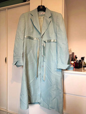 Sticky Fingers Blue Satin Trench Coat Belted Button Front Long Lined Women 10 picture