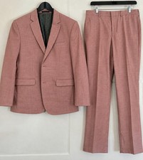 Men’s 2 Pieces Suit 34R Jacket , 42S Pants Couture 1910 Dusty Rose Pink Vintage picture