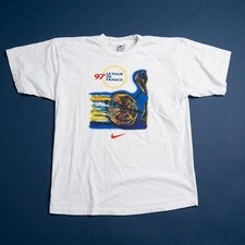 Vintage 1997 Nike Le Tour De France Graphic T-Shirt Men's XL Center Swoosh White picture