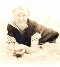 Older Woman Modest Swimwear Beach Antique Vintage Photograph picture