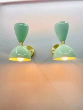 Vintage 1950s Italian Diabolo Plug-In Wall Sconce Pair Mid Century Brass Lamp picture