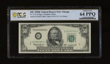 DBR 1950-D $50 FRN Chicago Fr. 2111-G PCGS-B 64 PPQ Serial G16535760A picture