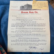 Vintage 1944 Olson Rug Co Chicago WWII Era Letterhead Ephemera Advertising picture