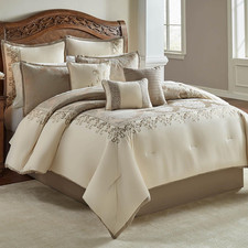 Hillcrest Comforter Bedding Set, King Size, Ivory Gold Traditional Décor, 10 Pie picture