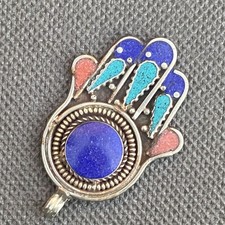 Ancient Silver Hand Of Fatima Khamsa Moroccan Talisman Colored picture