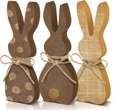 3 Pc Easter Wooden Bunny Decor Set 5.91