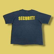 Vtg Thrashed Shirt Security Graphic Tee 90s Navy Blue Sun Faded Distressed picture