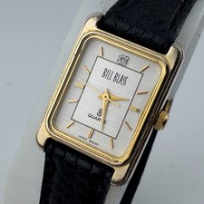 VTG Bill Blass Quartz Watch Women Gold Tone Rectangle Leather Analog New Battery picture