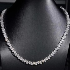 30Ctw Pear Cut Lab Created Diamond Women's Tennis Necklace 925 Sterling Silver picture