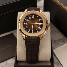 Custom Built - Rose Gold Tone Watch Brown Dial Date Brown Rubber Strap picture