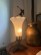 VTG Art Nouveau Cherub, Fairy Accent Lamp Frosted Tulip Shade Angel Light 12” picture