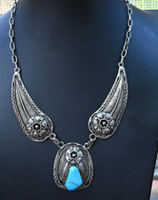 Heavy Native American Necklace Sterling  & Stunning Blue Gem Turquoise 91 grams picture