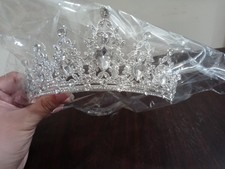 Silver Tone Metal Tiara Crown Headpiece Clear Rhinestone Crystal Headband picture