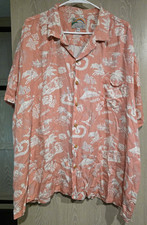 Vintage PARADISE FOUND Waikiki Surfers Hawaiian Shirt 3XL Pink & White Rayon picture