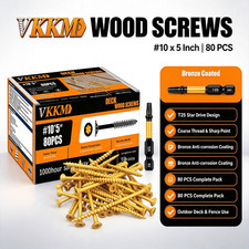 80Pcs #10x5 Bronze Coarse Thread Deck Screws T25 Self Tapping Rust Proof + Bit picture