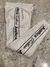 NWT JUSTICE GIRLS LOGO STRIPED ZIPPER JOGGERS SIZE 14 Oatmeal picture