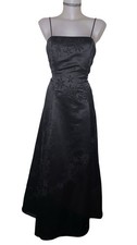 Vtg 90s Womens Black Beaded Satin Tulle Slip Dress Sz M Whimsigoth Vampy HOCO picture