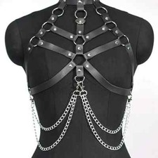 Women's Sexy Gothic Faux Leather Harness Belt with Chain Detail - Perfect for Ha picture