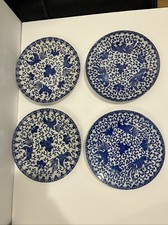 Vintage Blue & White Flying PHOENIX Turkey Bird Set Of 4 Salad Plates 8 3/8” D picture