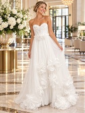 Lulus Women M Ivory Somerie 3D Flowers Organza Crape Wedding Maxi Dress picture
