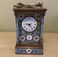 Fine Quality large enamelled travel carriage clock with beautifully detailing picture