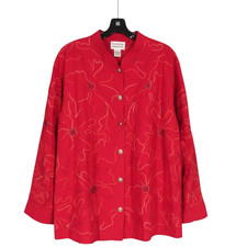 TANTRUMS COLLECTION Silk Blend BEADED FLORAL EMBROIDERED Button-Up SHIRT/TOP 1X picture