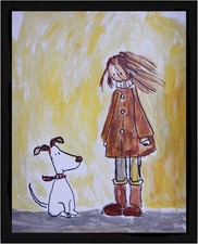Expressionism/Abstract 11x14 Dog with Girl Signed Hand Made Art Painting picture
