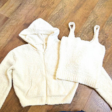 SKIMS Ivory Fleece 2-Piece Set Zip Hooded Hoodie + Tank S/M picture