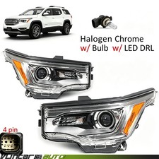 Pair For GMC Acadia 2017-2019 Chrome Halogen Headlights w/ LED DRL Left & Right picture
