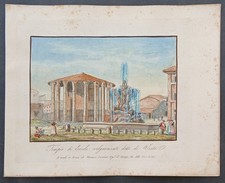 antique print Tommaso Cuccioni 1830 view temple dress hercules rome watercolor picture