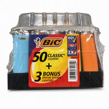 BIC Classic Maxi Full Size Pocket Lighters 50+3 Bulk Tray Assorted Colors picture