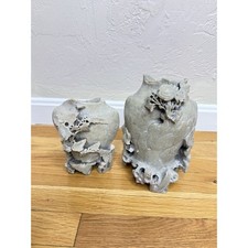 Vintage Chinese Soapstone Finely Hand-carved Floral Vase Set Of 2 picture