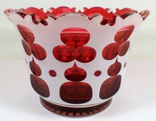 Antique Bohemian Czech Cut To Cranberry White Overlay Art Glass 5