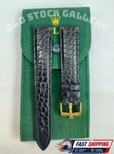 ROLEX Black Leather Crocodile Band 19mm With Rolex Buckle Gold Plated NOS FastSh picture