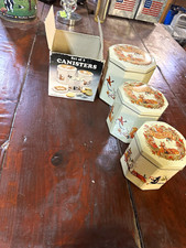 Vtg 1986 Action Industries Christmas Tin Canister Set 3 Woodland Critters Box picture