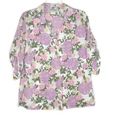 DonnKenny Womens Size M Blouse Button Front 3/4 Sleeve V-Neck Multicolor Floral picture