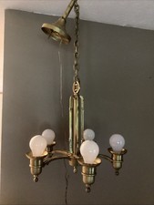 Antique 20's SOLID BRASS ART DECO Ceiling Light Fixture CHANDELIER RARE picture