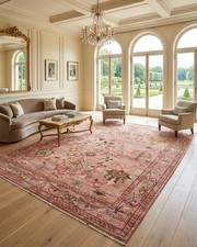 Hand-Knotted Wool Oushak Rug, Pink Floral Vintage Turkish Area Rug picture