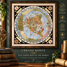 Flat Earth Map 1587 Urbano Monte, Antique World Map, Vintage Old World Map 24x24 picture
