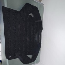 Theory Women’s Black Glitter Striped Knit Sheer Panels Sweater M picture