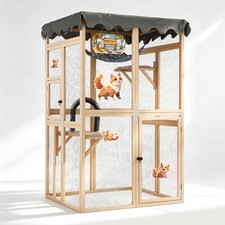COZIWOW Outdoor Catio Cat Enclosure, Wooden Cat House Window Access picture