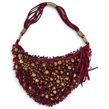 CESARE PACIOTTI HANDCRAFTED SILK BEADED EVENING BAG PURSE ITALIAN WOMENS RED picture