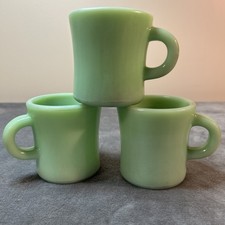 FIRE KING Mug - JADEITE C Handle - Oven Ware - Heavy - Restaurant Grade Set Of 3 picture