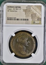 Large Emperor Trajan Sestertius Ancient Rome Coin 98-117AD NGC Genuine Certified picture