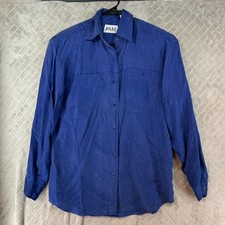 Joule Energy Shirt Womens Small Blue Silk Button Up Long Sleeve Baggy Collared picture