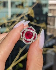 2.80Ct Cushion Cut  Natural Ruby & Diamond Solid 14k  White Gold Engagement Ring picture