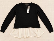 The Limited Women's Sweater S Black Ivory Layered Ruffle Hem NWT $79 picture