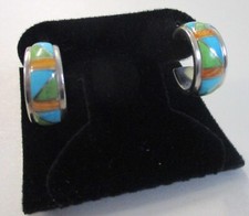 MELISSA YAZZI STERLING SPINY OYSTER TURQUOISE INLAY HOOP EARRINGS picture