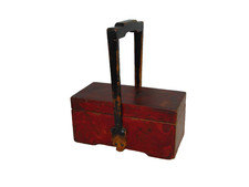 Chinese Red Lacquered Antique Wood Carrying Box W/ Lid 13